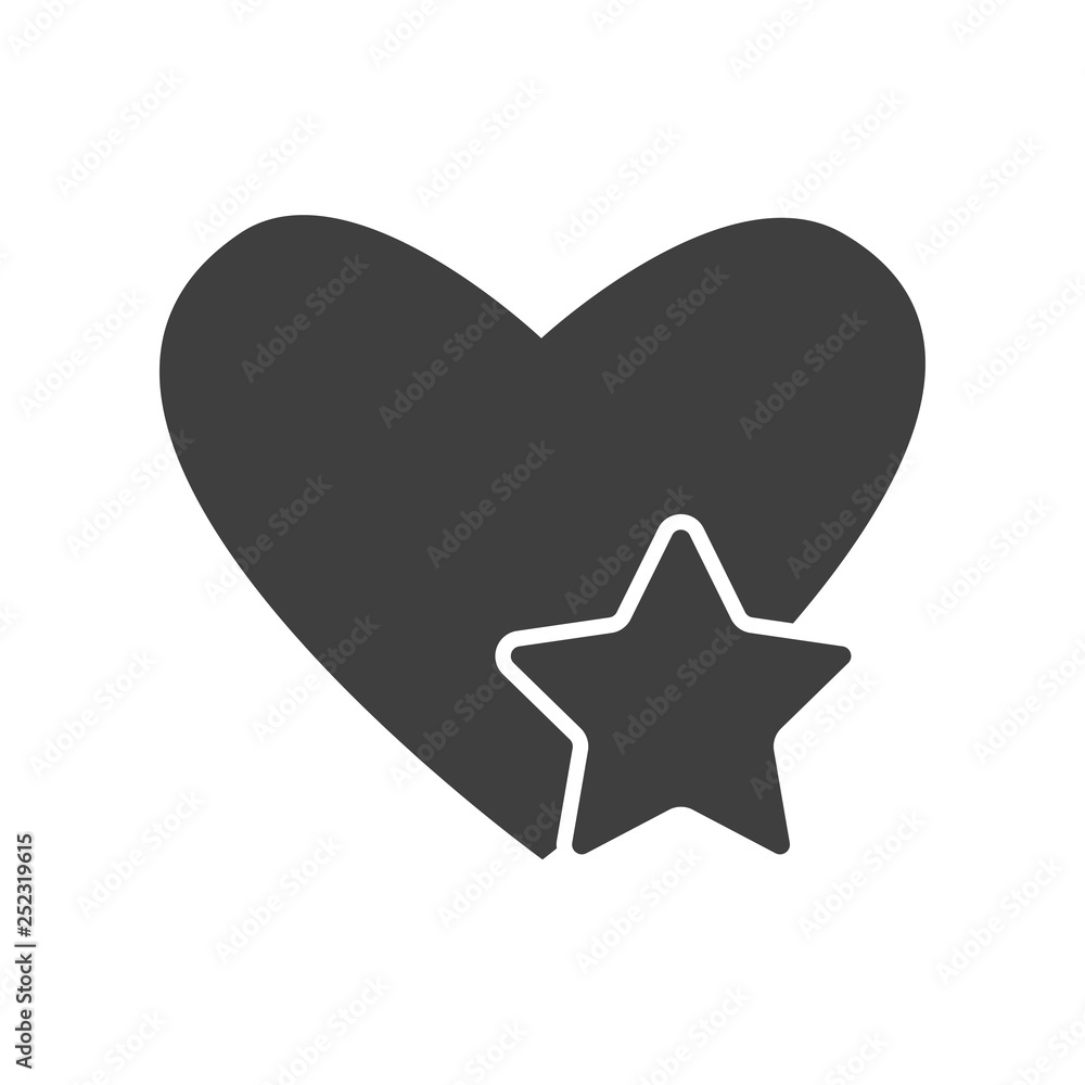 Black heart icon with star isolated on white background. Passion love shape, health concept. Valentine day symbol. Simple element. Vector flat design Black heart icon with star isolated on white background. Passion love shape, health concept. Valentine day symbol. Simple element. Vector flat design