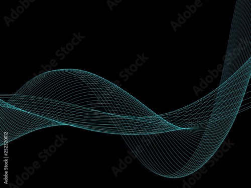 Abstract black and neon blue grid wave line