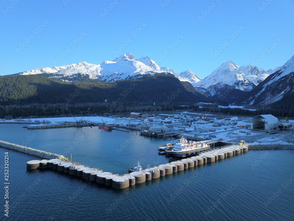 Harbors and shipyards in Alaska during the winter