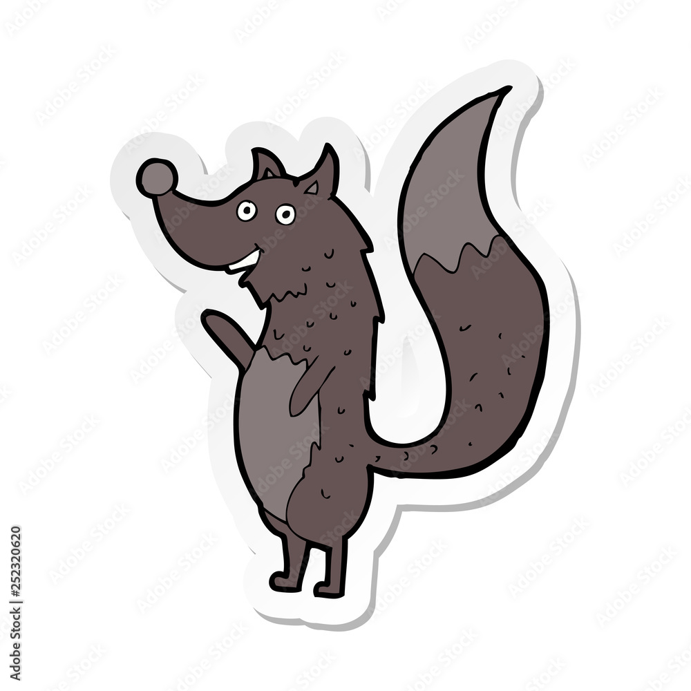 sticker of a cartoon waving wolf sticker of a cartoon waving wolf