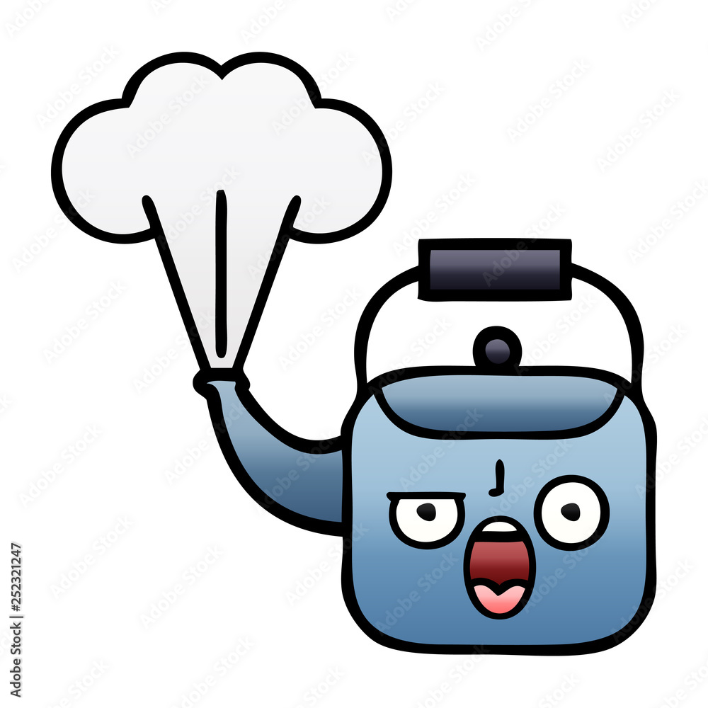gradient shaded cartoon steaming kettle gradient shaded cartoon steaming kettle