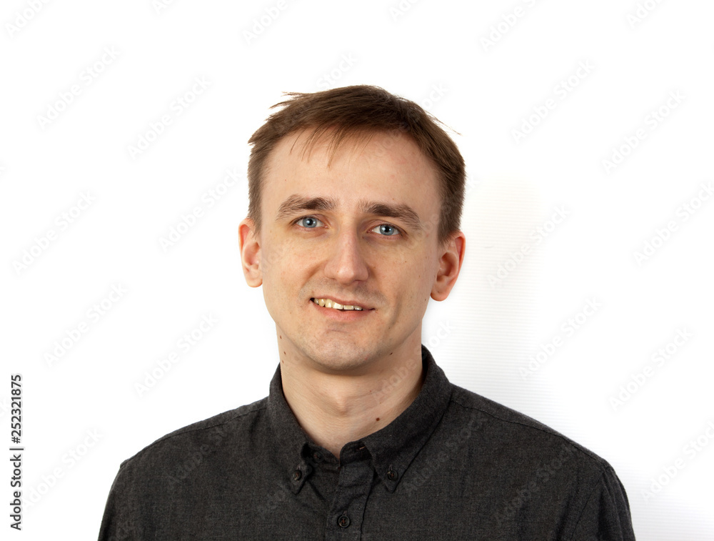 Young man smiling portrait on white background Young man smiling portrait on white background