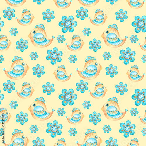 pattern with spring birds 1