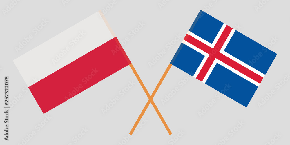 Iceland and Poland. The Icelandic and Polish flags. Official colors. Correct proportion. Vector