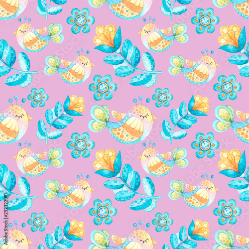 pattern with spring birds 2