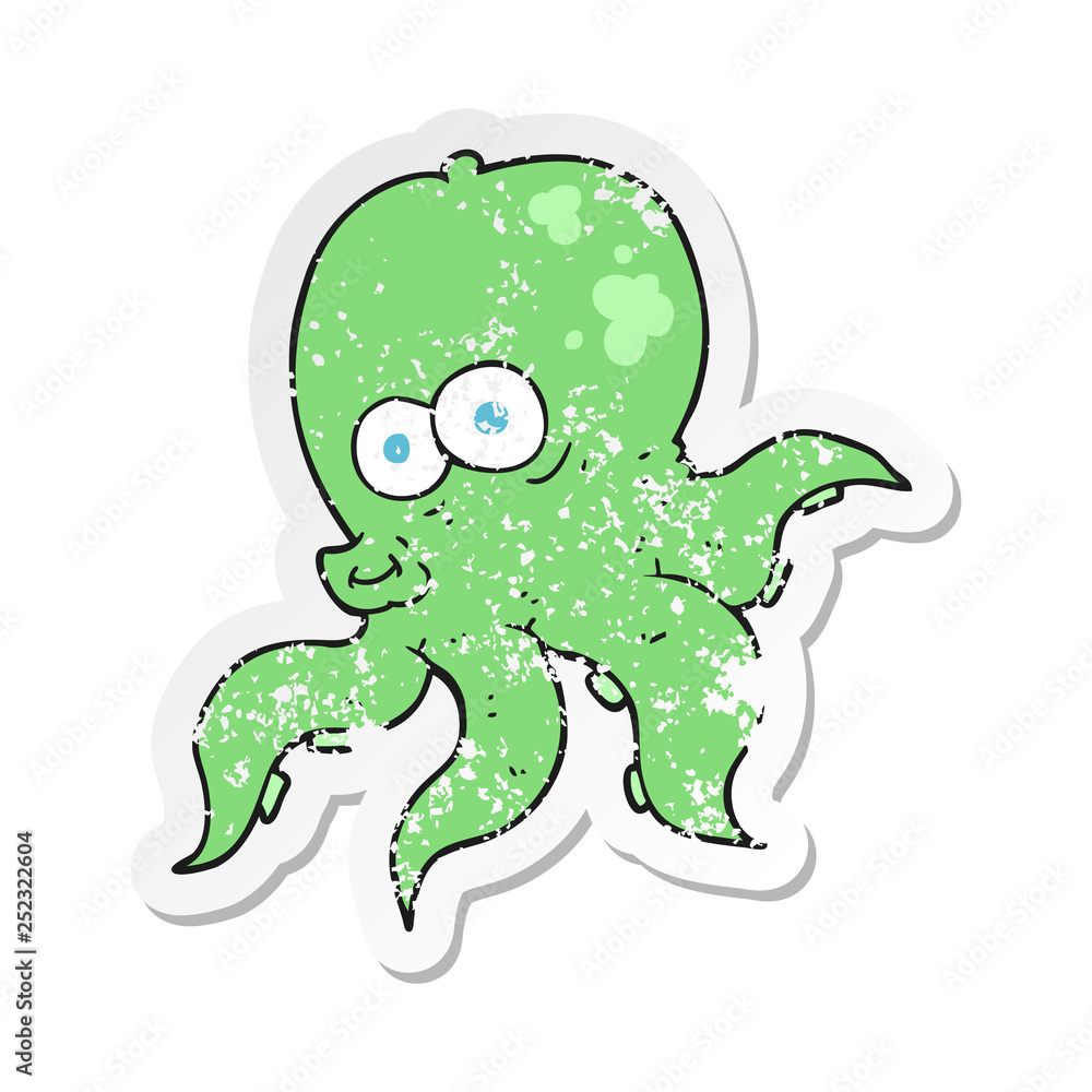 retro distressed sticker of a cartoon octopus retro distressed sticker of a cartoon octopus