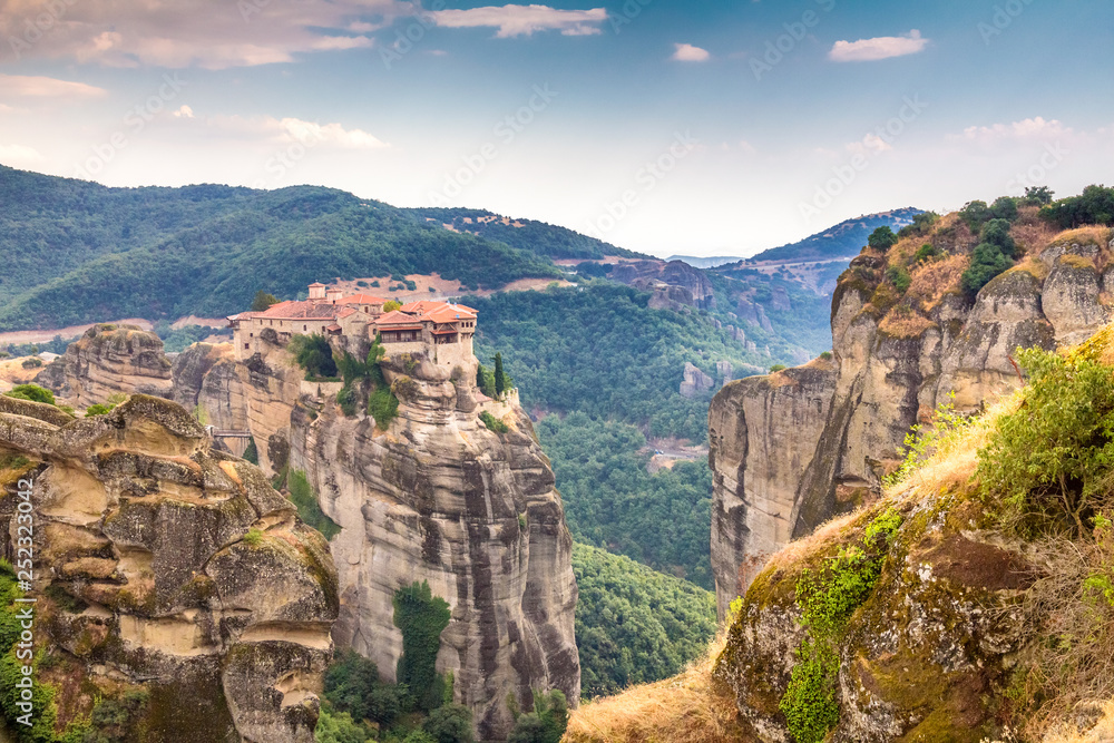 The Meteora, a rock formation hosting built complexes of monasteries, Greece, Europe.
