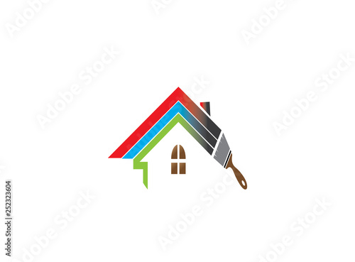 Brush painting home roof or house with multicolors for logo design