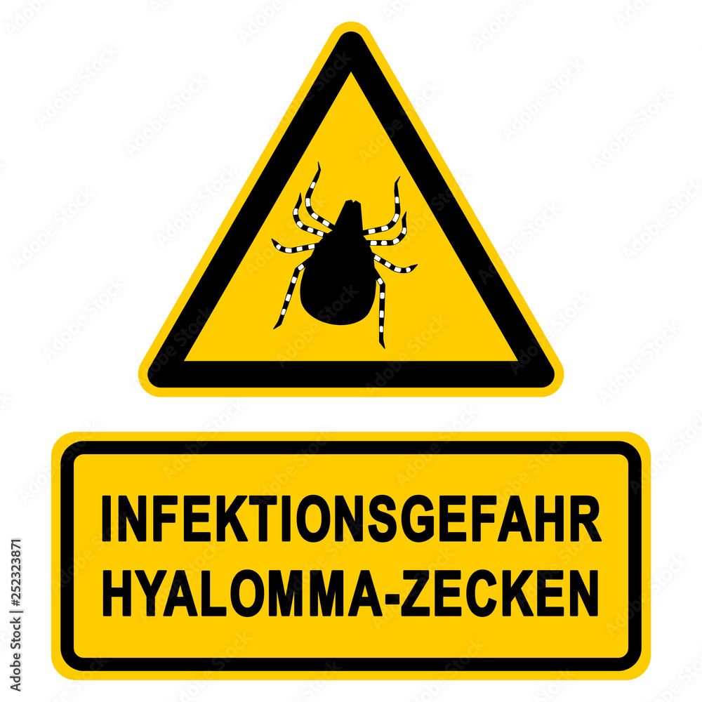 nbcs8 NewBigCombinationSign nbcs - german text: Infektionsgefahr - Hyalomma-Zecken / Warnschild (Gefahr) dreieckig - schwarz gelb - xxl g7274 nbcs8 NewBigCombinationSign nbcs - german text: Infektionsgefahr - Hyalomma-Zecken / Warnschild (Gefahr) dreieckig - schwarz gelb - xxl g7274