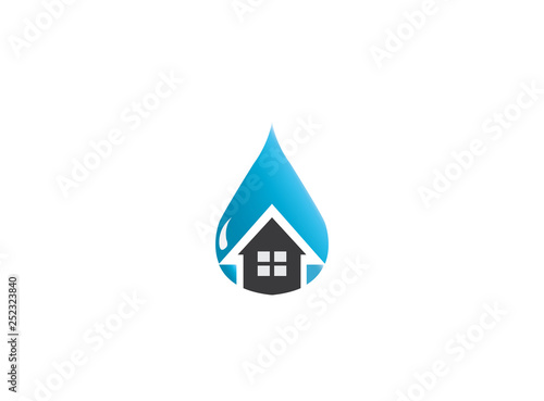 Home icon inside a drop of water for the house repair sanitary, logo design