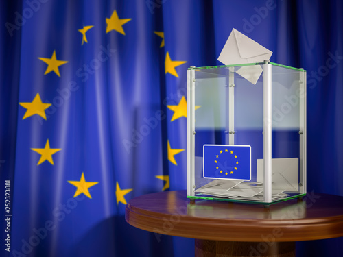 Ballot box with European Union EU flag.