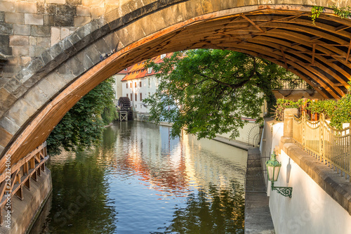 Canvas Print Certovka, creek of Vltava with The Velkoprevorsky mill, Prague, Czech Republic, Europe