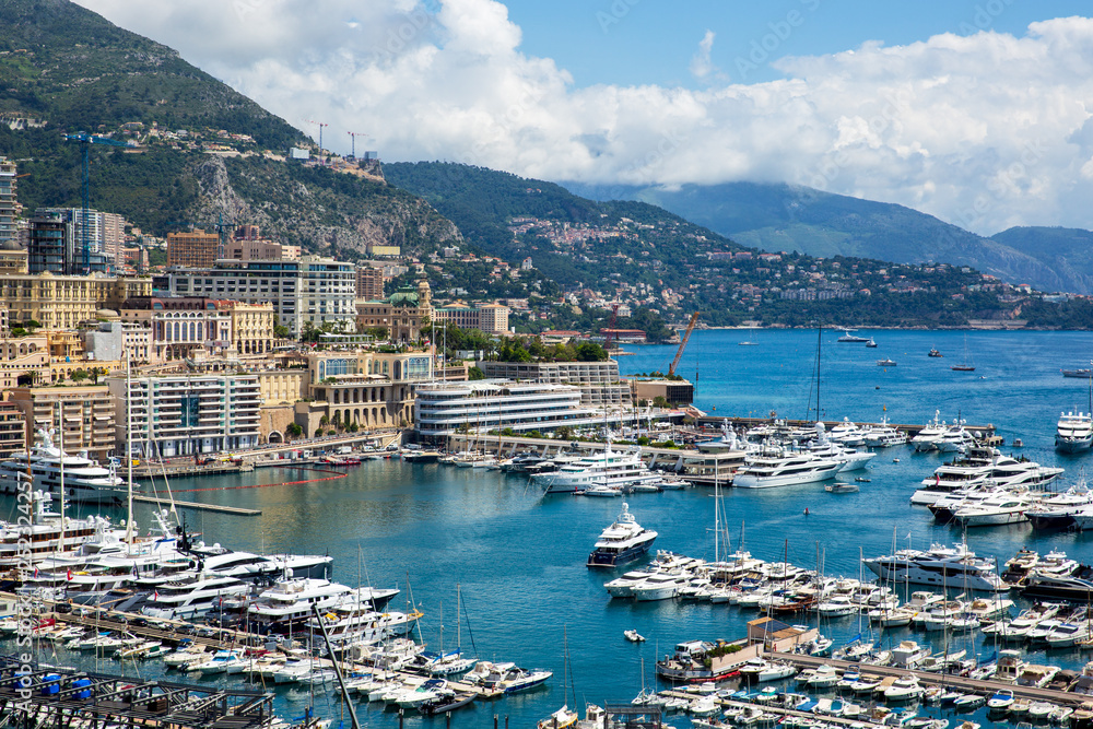 Monte-Carlo, Beautiful View of Luxury Yachts, Boats and Apartments in harbor of Monaco