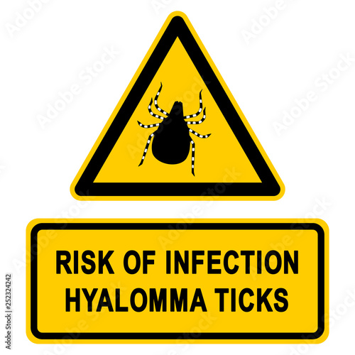 nbcs9 NewBigCombinationSign nbcs - english text: risk of infection - hyalomma ticks / warning label (danger) triangular - black yellow - xxl e7274 photo