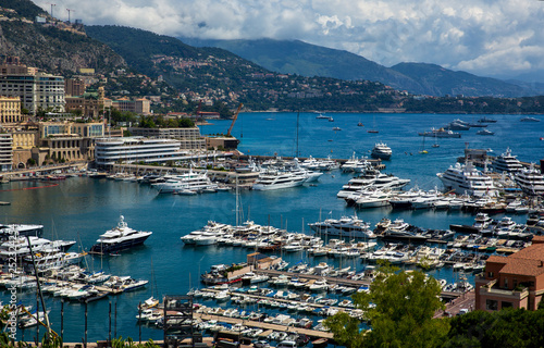 Monte-Carlo, Beautiful View of Luxury Yachts, Boats and Apartments in harbor of Monaco