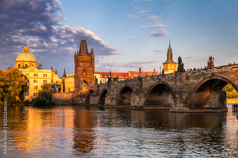 Charles Bridge at the Vltava River at sunset, Prague, Czech Republic, Europe. Charles Bridge at the Vltava River at sunset, Prague, Czech Republic, Europe.