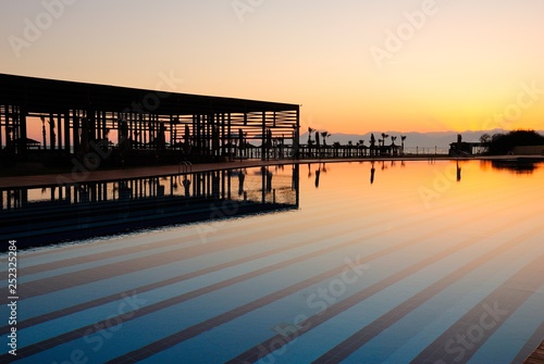 Sunset over the swimming pool in Antalya  Turkey