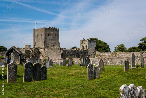 St Mary's Church graveyard and Portchester Castle, Hampshire, England, UK photo