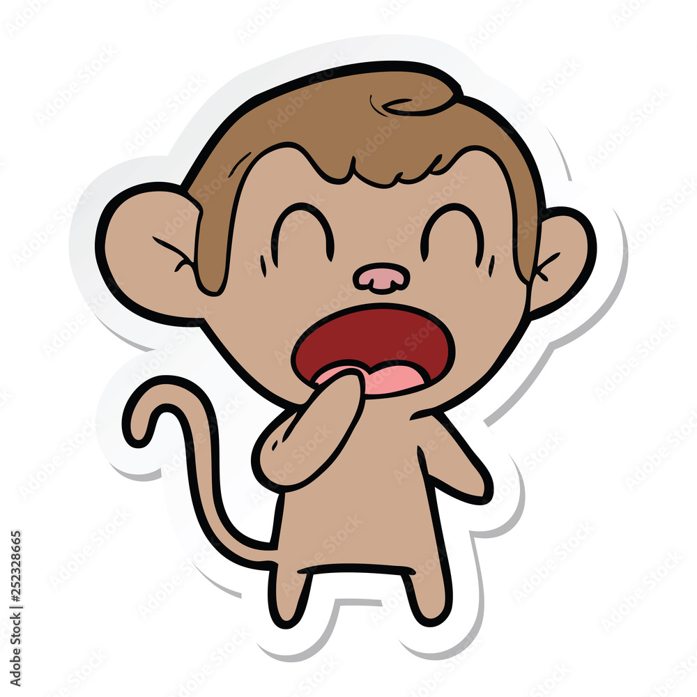 sticker of a yawning cartoon monkey sticker of a yawning cartoon monkey