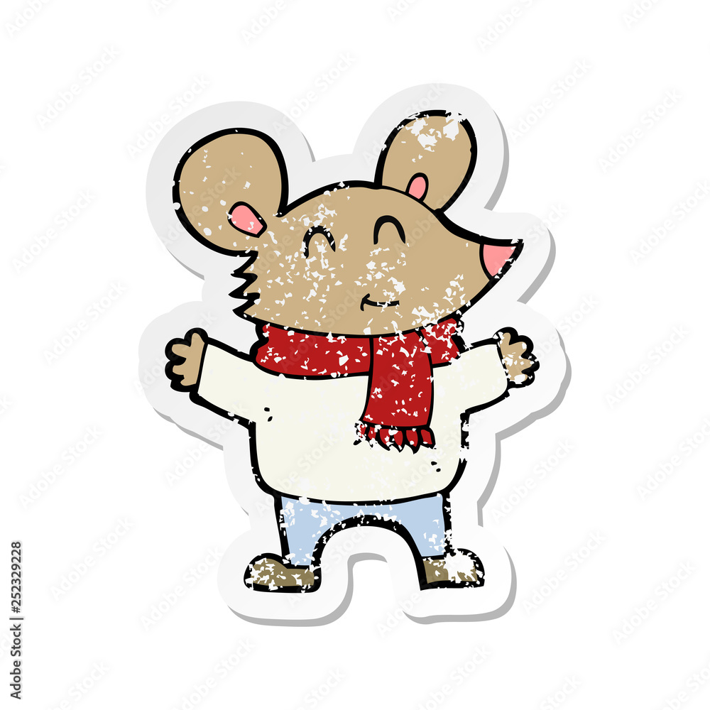 retro distressed sticker of a cartoon mouse retro distressed sticker of a cartoon mouse