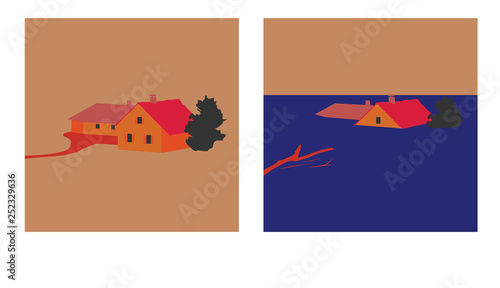 Hochwasser - Vorher-Nachher Vergleich - Passepartout