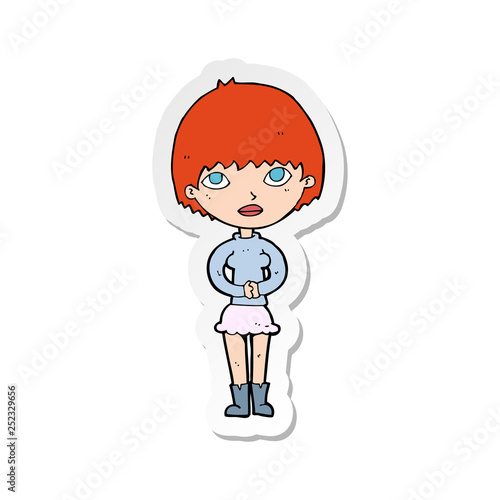 sticker of a cartoon woman waiting patiently