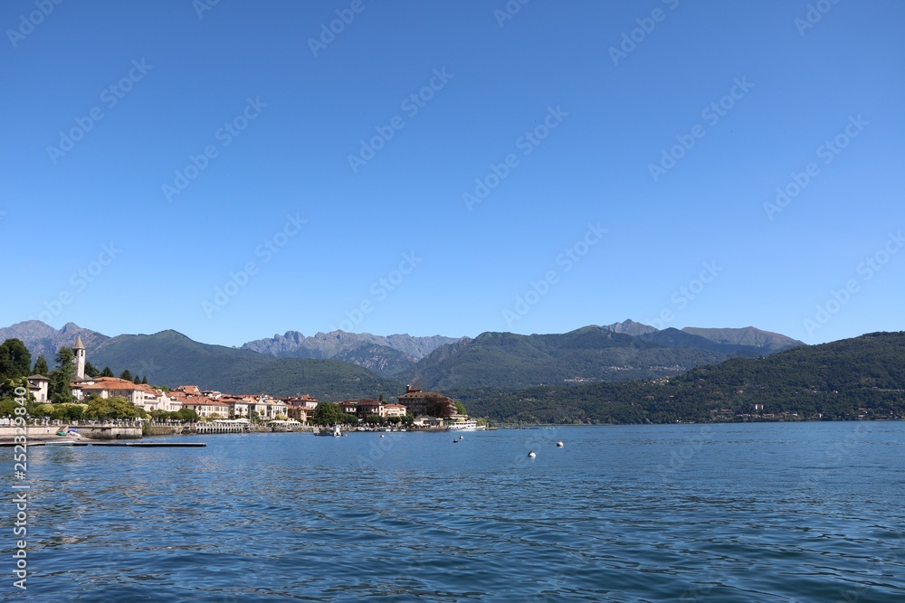 View from Stresa to Baveno at Lake Maggiore, Piedmont Italy