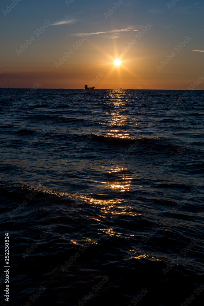 Suset evening on sea. Nature ocean landscape