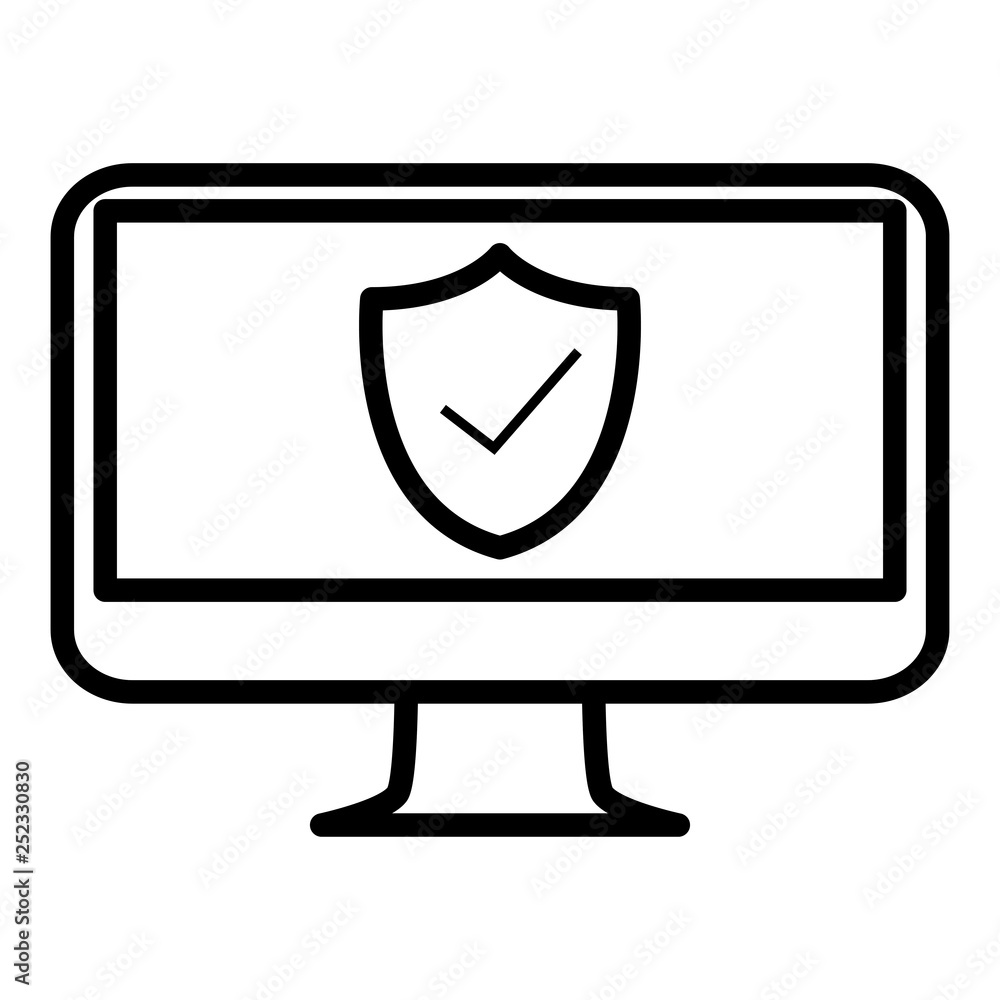 laptop computer with shield and ok symbol laptop computer with shield and ok symbol