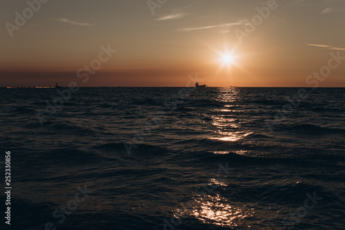 Suset evening on sea. Nature ocean landscape