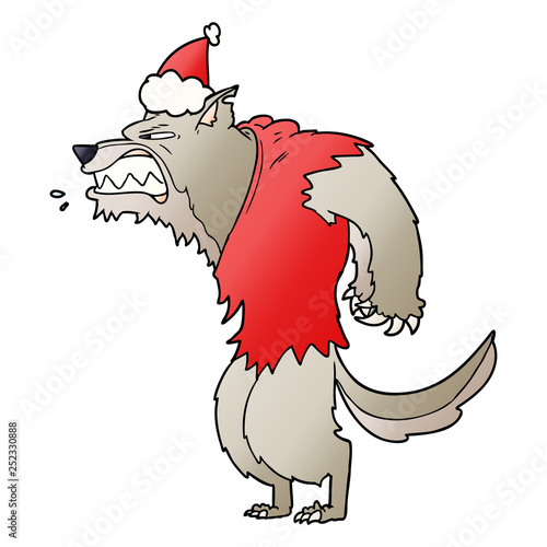 angry werewolf gradient cartoon of a wearing santa hat