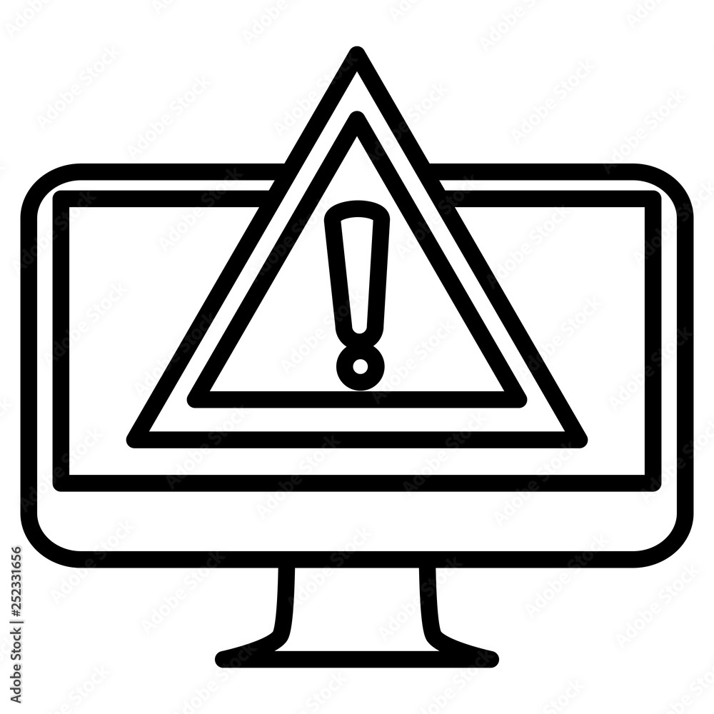 computer desktop with alert symbol