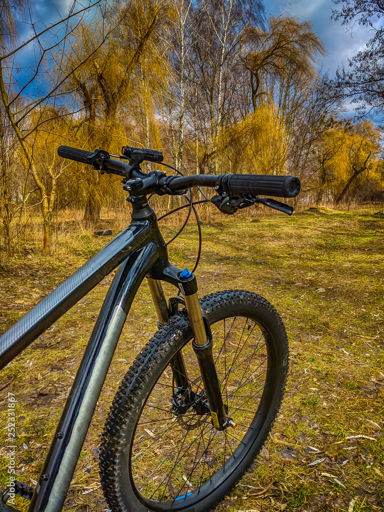 MTB bicycle on the trail in the spring season