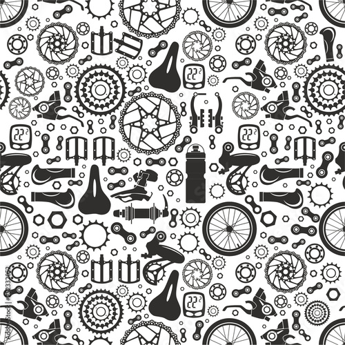 Bicycles. Seamless pattern of bicycle parts. Isolated vector image.