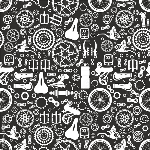 Bicycles. Seamless pattern of bicycle parts. Isolated vector image.