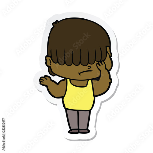 sticker of a cartoon boy with untidy hair
