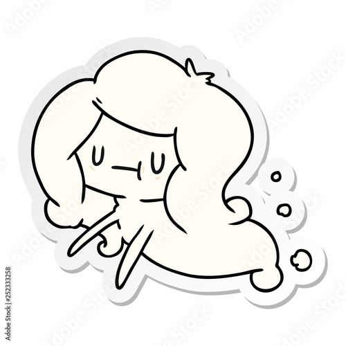 sticker cartoon of a kawaii cute ghost