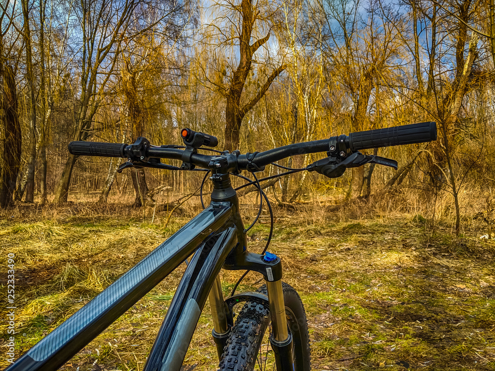 Naklejka premium MTB bicycle on the trail in the spring season