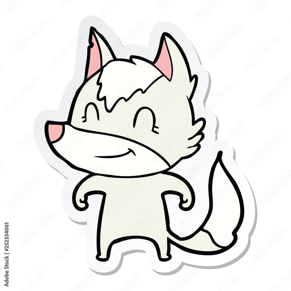 sticker of a friendly cartoon wolf sticker of a friendly cartoon wolf