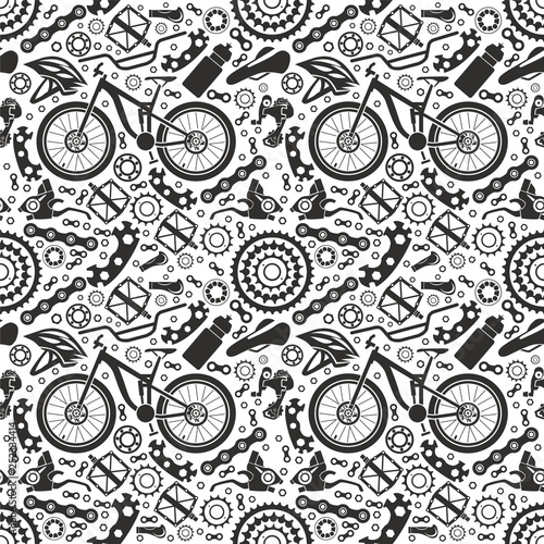 Bicycles. Seamless pattern of bicycle parts. Isolated vector image.