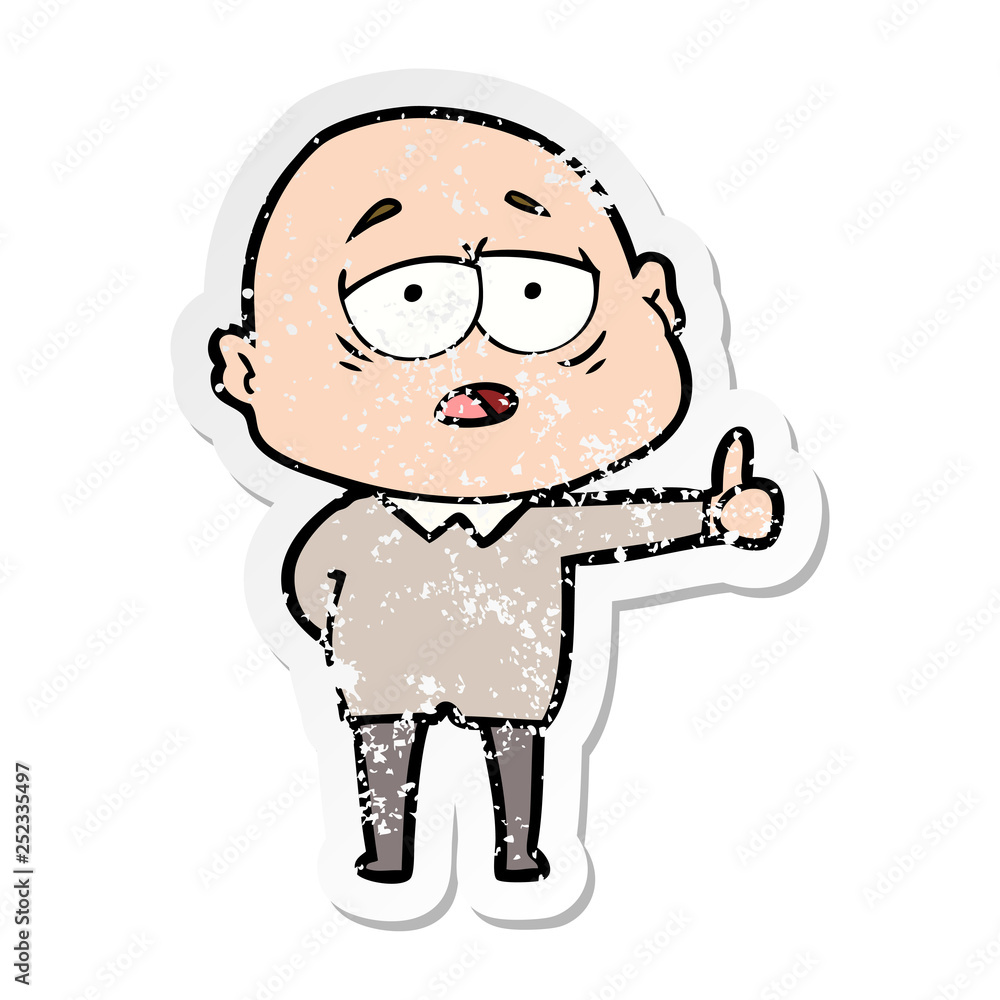 distressed sticker of a cartoon tired bald man distressed sticker of a cartoon tired bald man