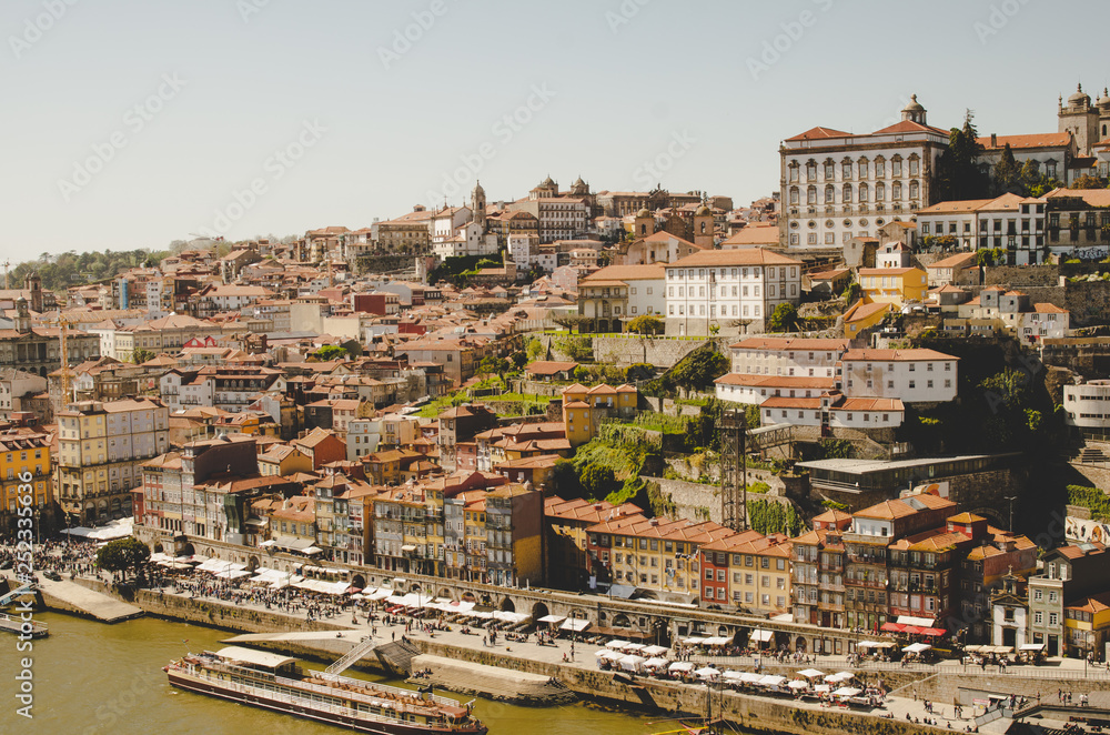 Beautiful Porto old town cityscape with red roofs