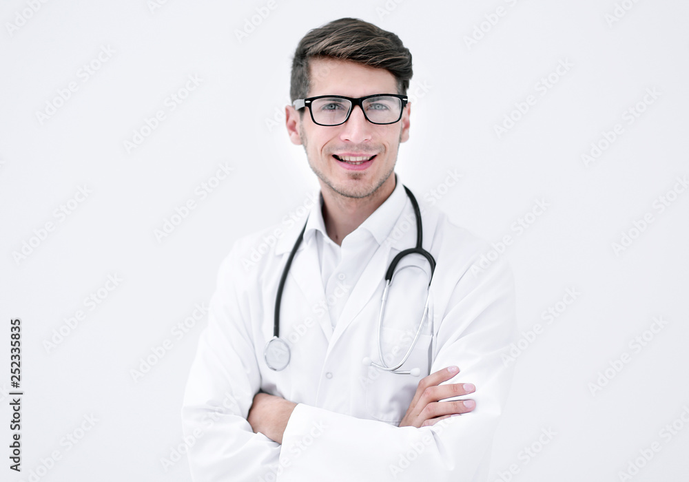 portrait of doctor-diagnostician on a light background portrait of doctor-diagnostician on a light background