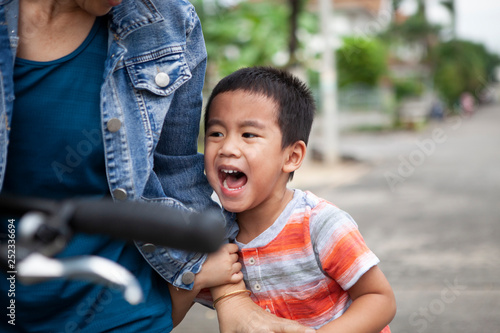 close up face of asian children crying with sad emotion
