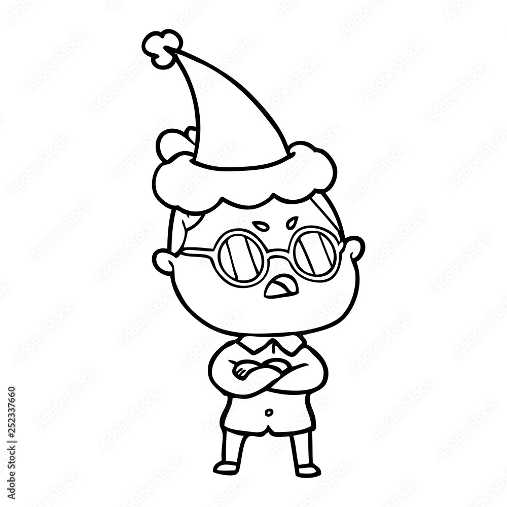 line drawing of a annoyed woman wearing santa hat line drawing of a annoyed woman wearing santa hat