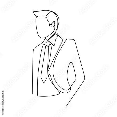 A person with a suit dress continuous line art drawing of famous businessman standing pose success concept
