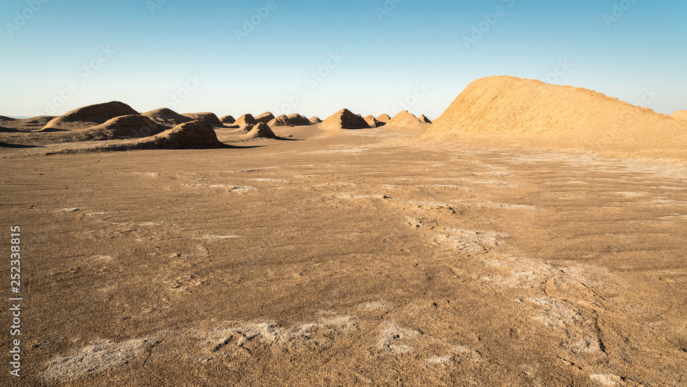 View of egg  mountains, yardangs in Kaluts desert, part of Dasht-e Lut desert in province Kerman, Iran