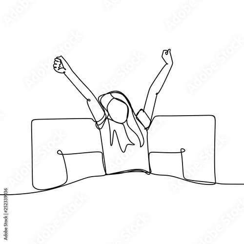 Continuous line drawing of a girl wake up in the morning after sleeping