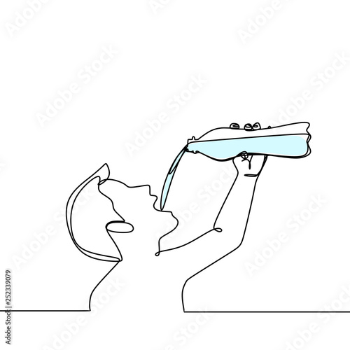 One line drawing of a minimalist design of someone who is drinking.