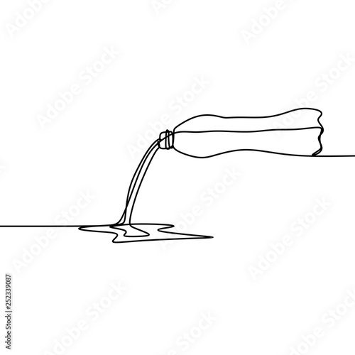 Continuous line art drawing of a hand poring water form a bottle